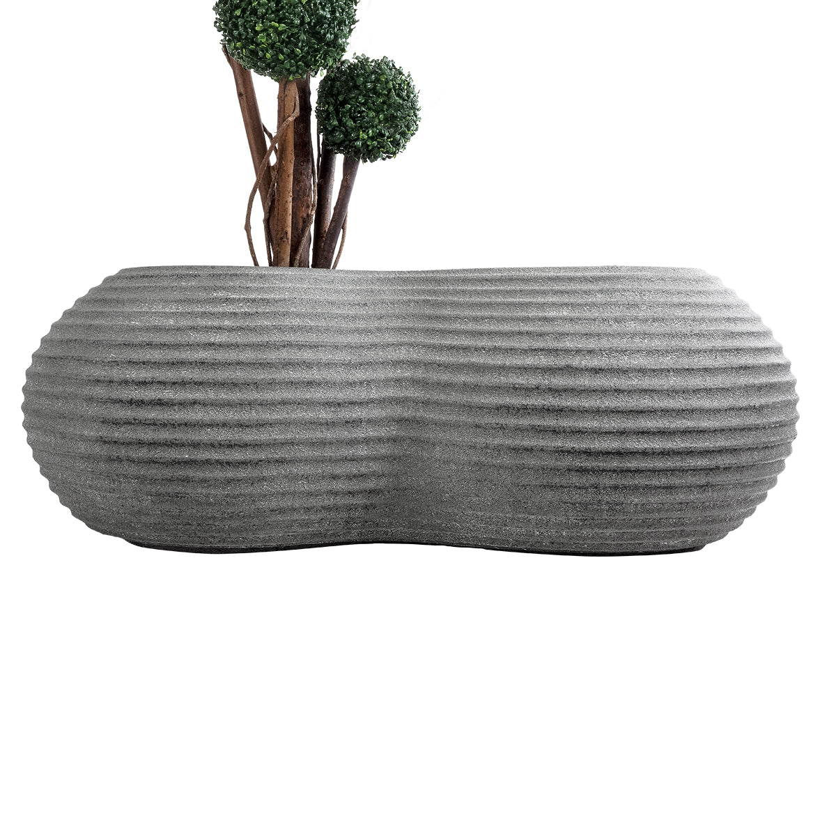 GloboStar® Artificial Garden FLORENCE 20751 Επιδαπέδιο Πολυεστερικό Τσιμεντένιο Κασπώ Γλάστρα - Flower Pot Γκρι Μ130 x Π90 x Υ48cm - ledmania.gr