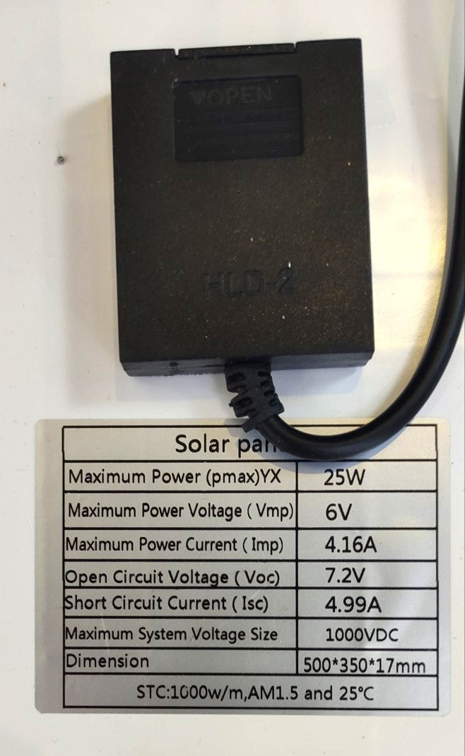 25w Μονοκρυσταλικο Ηλιακό Solar Πάνελ 6v με 5 μέτρα καλώδιο για Ηλιακούς Προβολεις-τεμ.1 - ledmania.gr