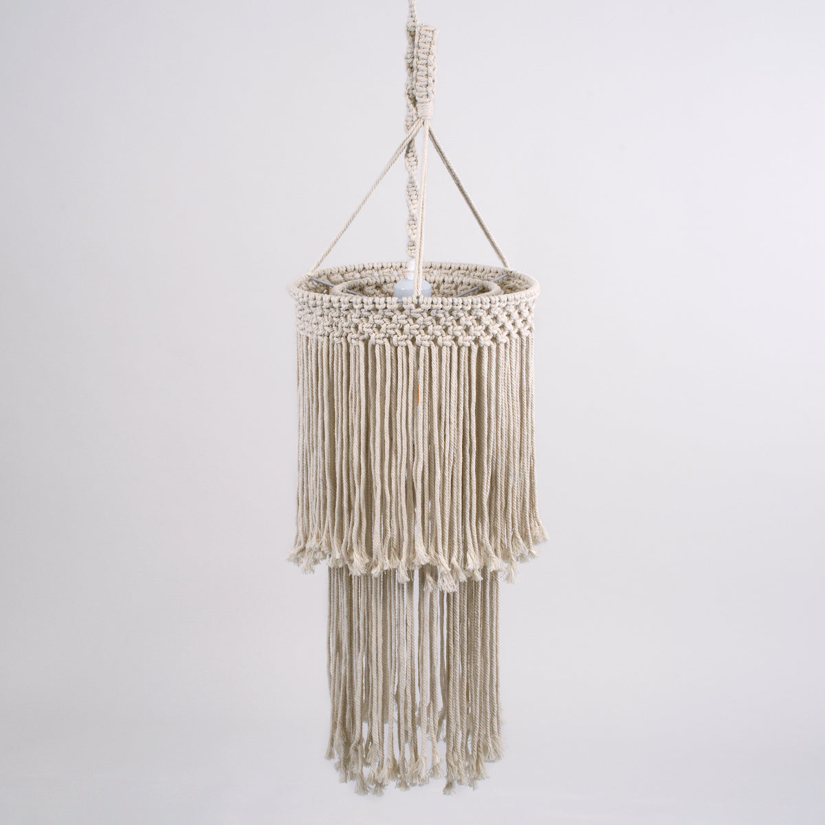 GloboStar® ZAMBIA 36208 Boho Κρεμαστό Φωτιστικό Μακραμέ Μονόφωτο 1 x E27 IP20 Μπεζ Ύφασμα Μ30 x Π30 x Υ60cm - ledmania.gr