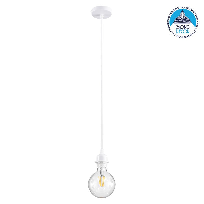 GloboStar® HANNA 36217 Μοντέρνο Κρεμαστό Φωτιστικό Ανάρτηση Μονόφωτο 1 x E27 IP20 Λευκό Πλαστικό - Μ4 x Π4 x Υ110cm