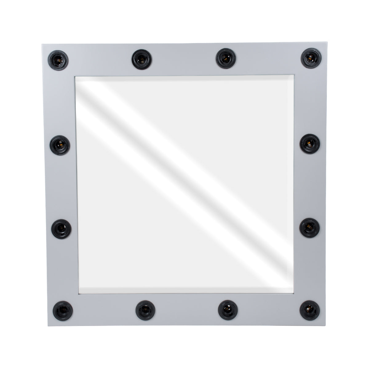 GloboStar® MAKEUP MIRROR-80x80-3 Μοντέρνος Καθρέπτης Μακιγιάζ με Πλαίσιο Φυσικού Ξύλου με Διακόπτη On/Off 12 x E27 AC220-240V - Μ80 x Π7 x Υ80cm - Γκρι Τσιμέντου - ledmania.gr