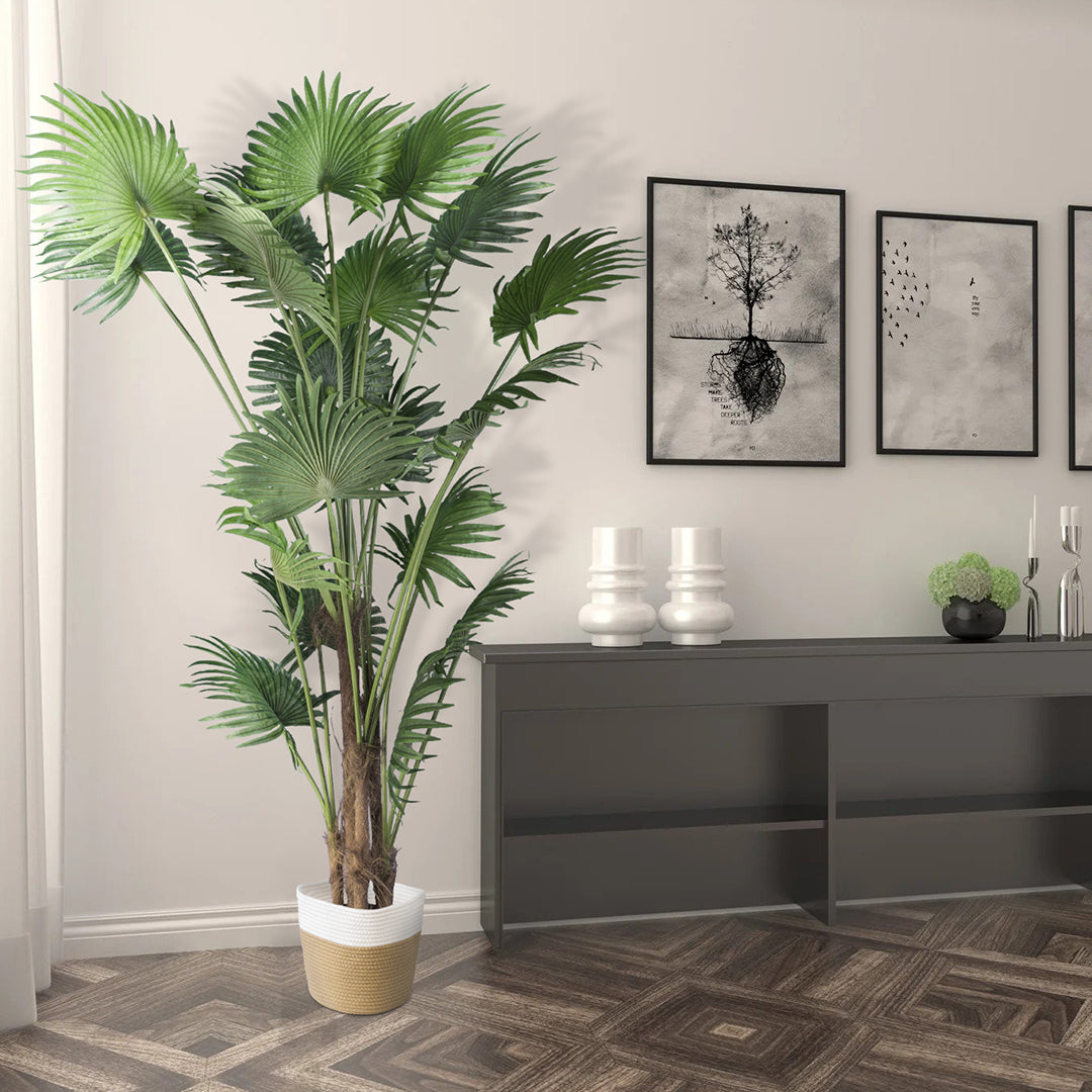 GloboStar® Artificial Garden PALAWAN 20203 Διακοσμητικό Πλεκτό Καλάθι - Κασπώ Γλάστρα - Flower Pot  Μπεζ με Λευκό Π25cm x Υ25cm - ledmania.gr