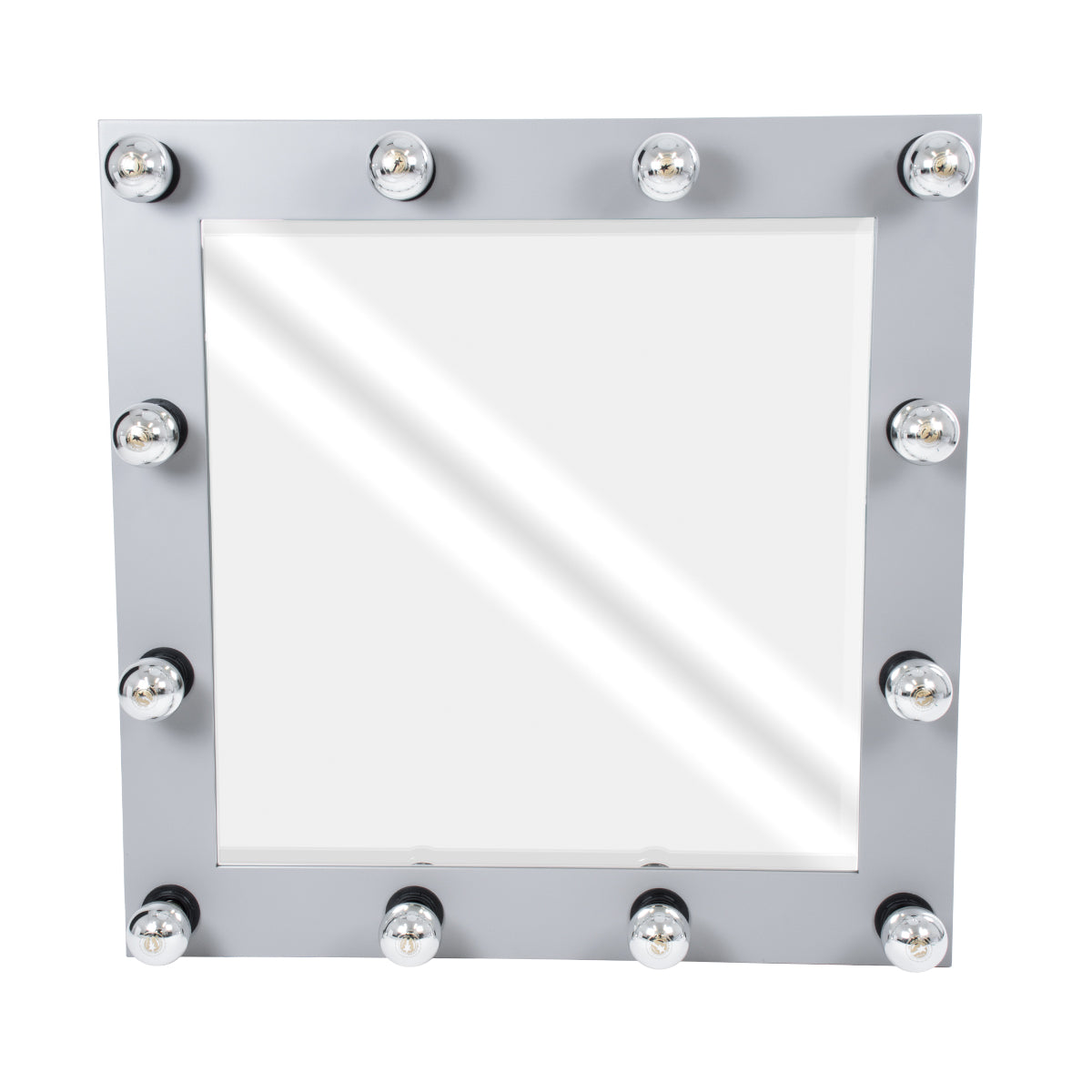 GloboStar® MAKEUP MIRROR-80x80-3 Μοντέρνος Καθρέπτης Μακιγιάζ με Πλαίσιο Φυσικού Ξύλου με Διακόπτη On/Off 12 x E27 AC220-240V - Μ80 x Π7 x Υ80cm - Γκρι Τσιμέντου - ledmania.gr