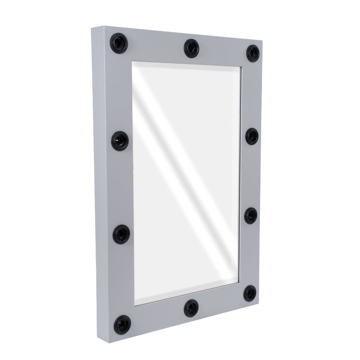 GloboStar® MAKEUP MIRROR-60x90-3 Μοντέρνος Καθρέπτης Μακιγιάζ με Πλαίσιο Φυσικού Ξύλου με Διακόπτη On/Off 10 x E27 AC220-240V - Μ60 x Π7 x Υ90cm - Γκρι Τσιμέντου - ledmania.gr