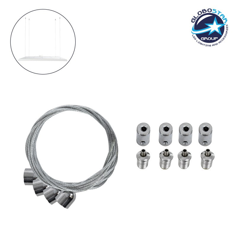 GLOBOSTAR® SUSPENSION 60219 Σύστημα Κρέμασης με 4 Ρυθμιζόμενες Ντίζες & Εξαρτήματα Ειδικό για Πάνελ 60x60cm & 120x30cm - Μ1 x Π1 x Υ80cm - ledmania.gr