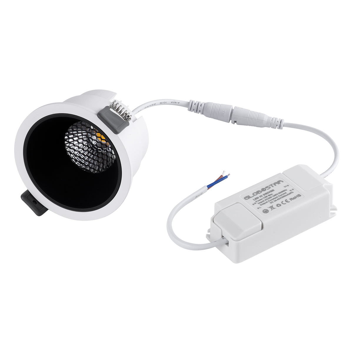 GloboStar® PLUTO-M 60252 Χωνευτό LED Spot Downlight TrimLess Φ8.4cm 10W 1300lm 38° AC 220-240V IP20 Φ8.4 x Υ5.9cm - Στρόγγυλο - Λευκό με Μαύρο Κάτοπτρο & Anti-Glare HoneyComb - Φυσικό Λευκό 4500K - Bridgelux COB - 5 Years Warranty - ledmania.gr