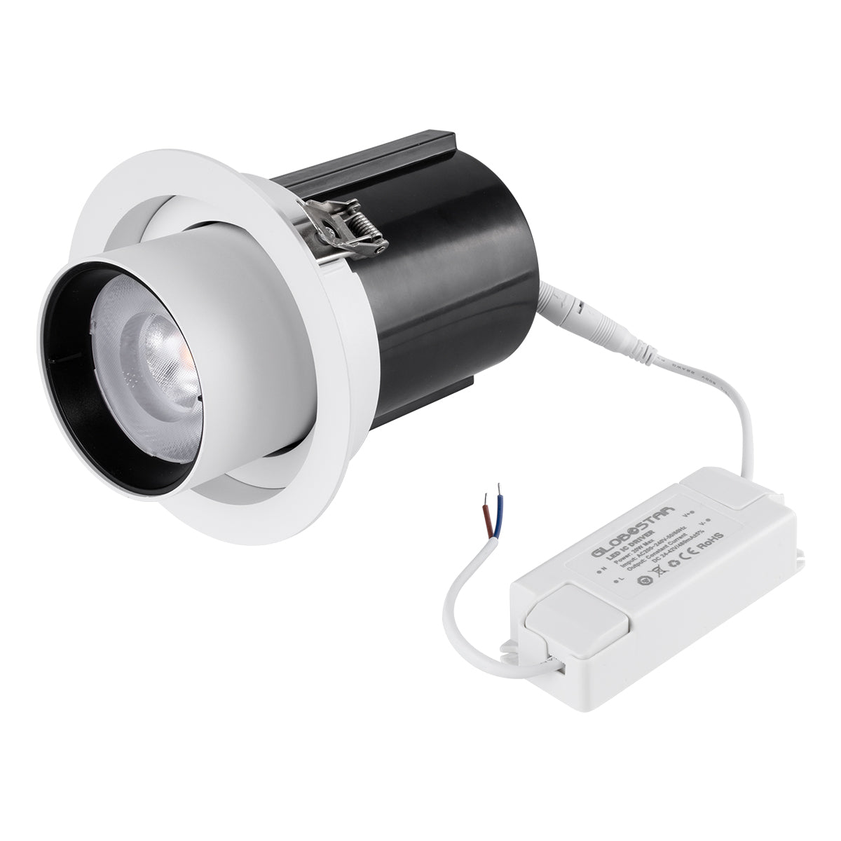 GloboStar® VIRGO-B 60311 Χωνευτό LED Spot Downlight TrimLess Φ13.5cm 20W 2500lm 36° AC 220-240V IP20 Φ13.5cm x Υ14cm - Στρόγγυλο - Λευκό με Μαύρο Κάτοπτρο - Θερμό Λευκό 2700K - Bridgelux COB - 5 Years Warranty - ledmania.gr