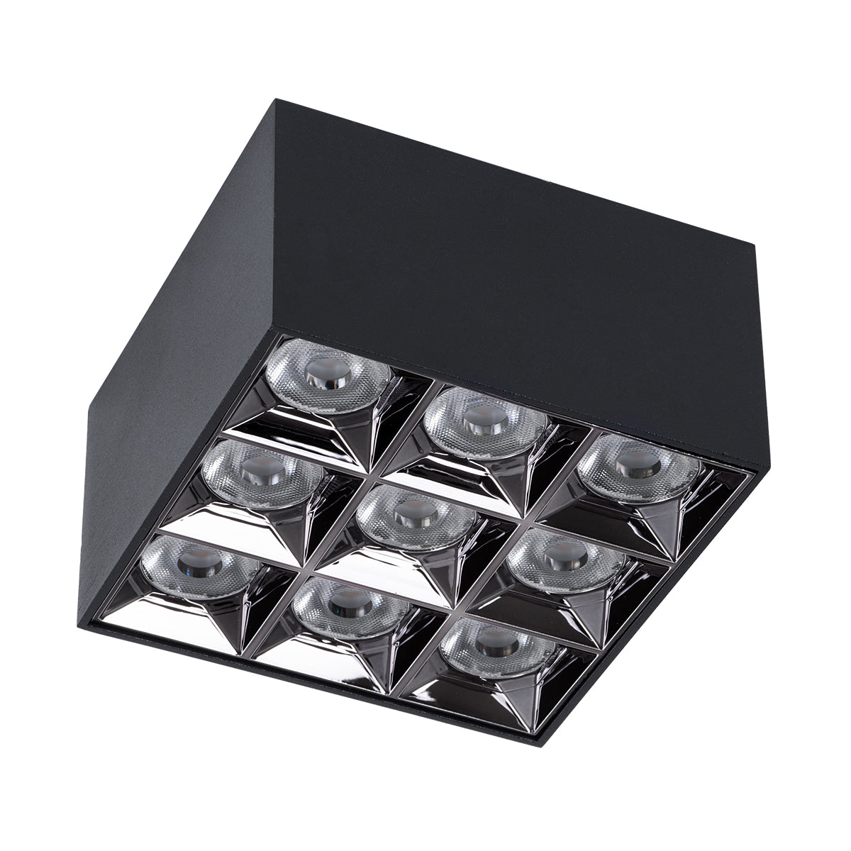 GloboStar® LUMINAR SUPERIOR 60337 Επιφανειακό LED Spot Downlight TrimLess 30W 4050lm 36° AC 220-240V IP20 Μ12 x Π12 x Υ6.6cm - Μαύρο με Κάτοπτρο Χρωμίου - Θερμό Λευκό 2700K - Bridgelux High Lumen Chip Gen2 - TÜV Certified Driver - 5 Years Warranty - ledmania.gr