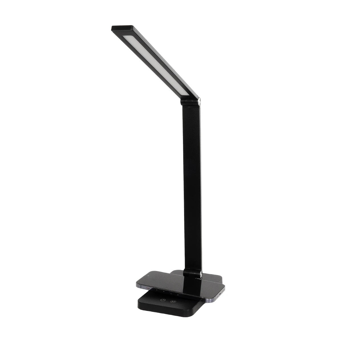 GLOBOSTAR® TEBLA 60482 Μοντέρνο Επιτραπέζιο Φωτιστικό Γραφείου με Ασύρματη Φόρτιση 5W 1A LED 5W 500lm 120° AC 220-240V IP20 Ρυθμιζόμενο Λευκό CCT με Αφή 2700K/4500K/6000K Dimmable - Bridgelux SMD Chip - Μαύρο - Μ11 x Π31 x Υ52cm - 2 Χρόνια Εγγύηση - ledmania.gr