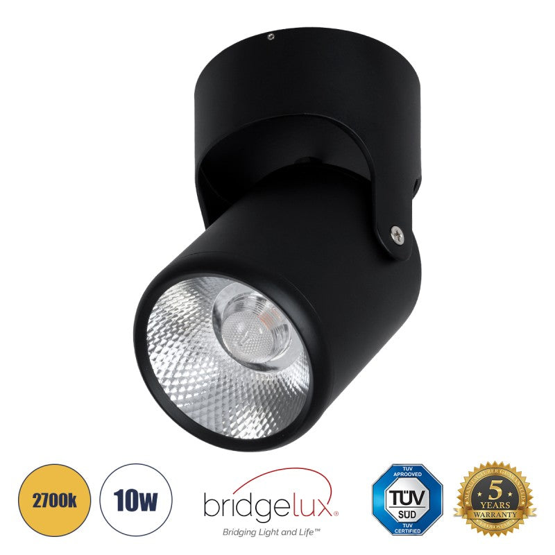 GloboStar® DETRONIC 60505 Επιφανειακό Κινούμενο Spot Downlight LED 10W 1250lm 24° AC 220-240V IP20 Φ9cm x Υ16cm - Στρόγγυλο - Μαύρο - Θερμό Λευκό 2700K - Bridgelux COB - TÜV Certified Driver - 5 Years Warranty - ledmania.gr