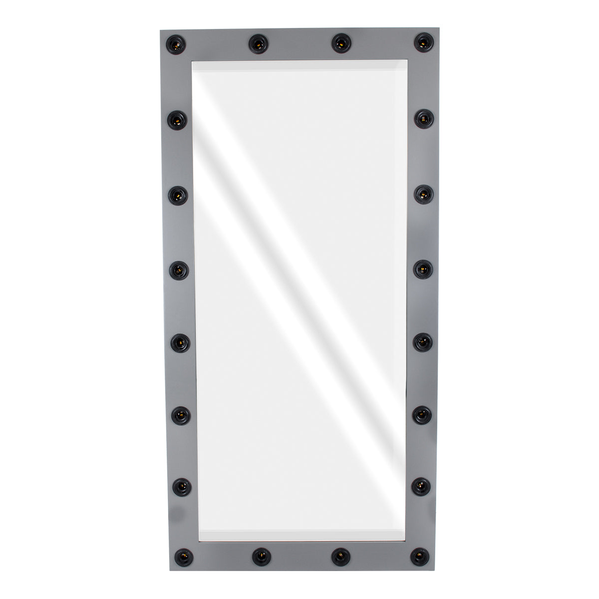 GloboStar® MAKEUP MIRROR-160x80-6 Μοντέρνος Καθρέπτης Μακιγιάζ με Πλαίσιο Φυσικού Ξύλου με Διακόπτη On/Off 20 x E27 AC220-240V - Μ80 x Π7 x Υ160cm - Γκρι Ανθρακί - ledmania.gr
