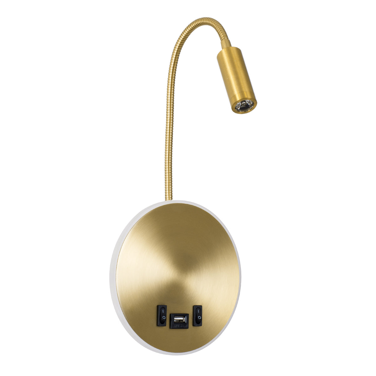GloboStar® GOOSE 60885 Μοντέρνο Φωτιστικό Τοίχου - Απλίκα Ξενοδοχείου Bed Side LED 6W 600lm 36° & 360° AC 220-240V - Reading Light & 360° Κρυφός Φωτισμός - Φορτιστής USB 3A - Μ15.5 x Π15 x Υ30.5cm - Φυσικό Λευκό 4500K - Χρυσό Βούρτσας - ledmania.gr
