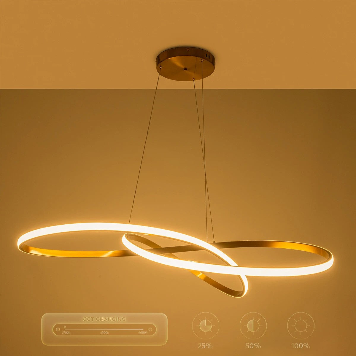 GLOBOSTAR® DEXTER 60920 Μοντέρνο Κρεμαστό Φωτιστικό Οροφής LED 120W 13440lm 300° AC 220-240V IP20 Ρυθμιζόμενο Λευκό CCT με Χειριστήριο από 2700K έως 6000K Dimmable - Lumileds SMD Chip - Χρυσό Βούρτσας - Μ103 x Π103 x Υ30cm - 3 Χρόνια Εγγύηση - ledmania.gr