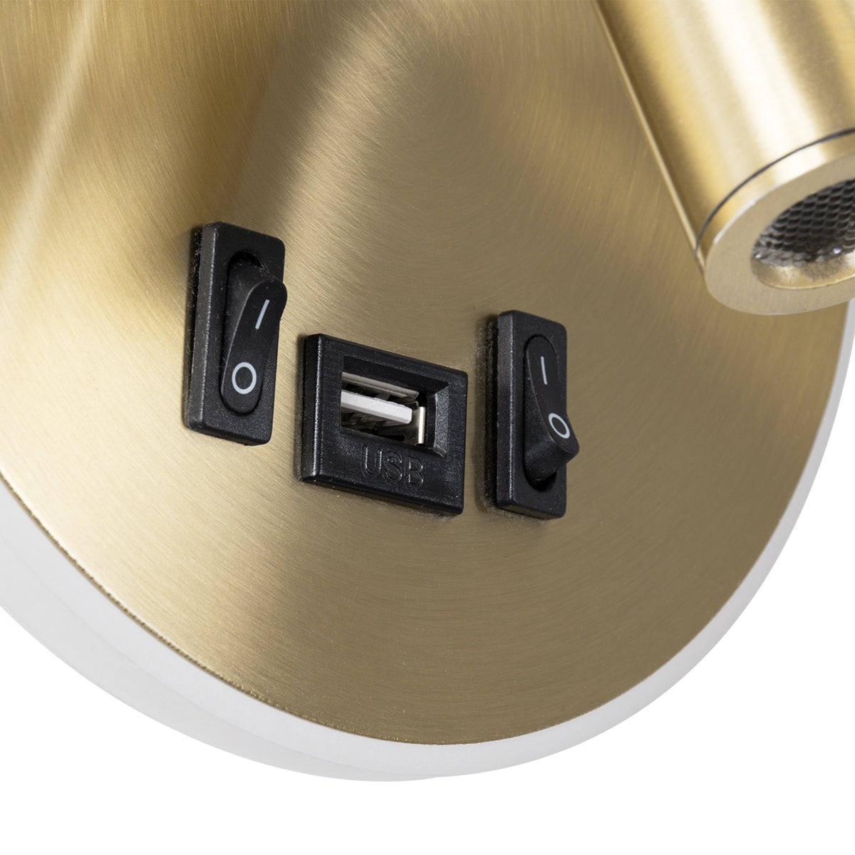 GloboStar® LADY-R 60940 Μοντέρνο Φωτιστικό Τοίχου - Απλίκα Ξενοδοχείου Bed Side LED 6W 600lm 36° & 360° AC 220-240V - Reading Light & 360° Κρυφός Φωτισμός - Φορτιστής USB 3A - Μ10.5 x Π10 x Υ18.5cm - Φυσικό Λευκό 4500K - Χρυσό Βούρτσας - ledmania.gr