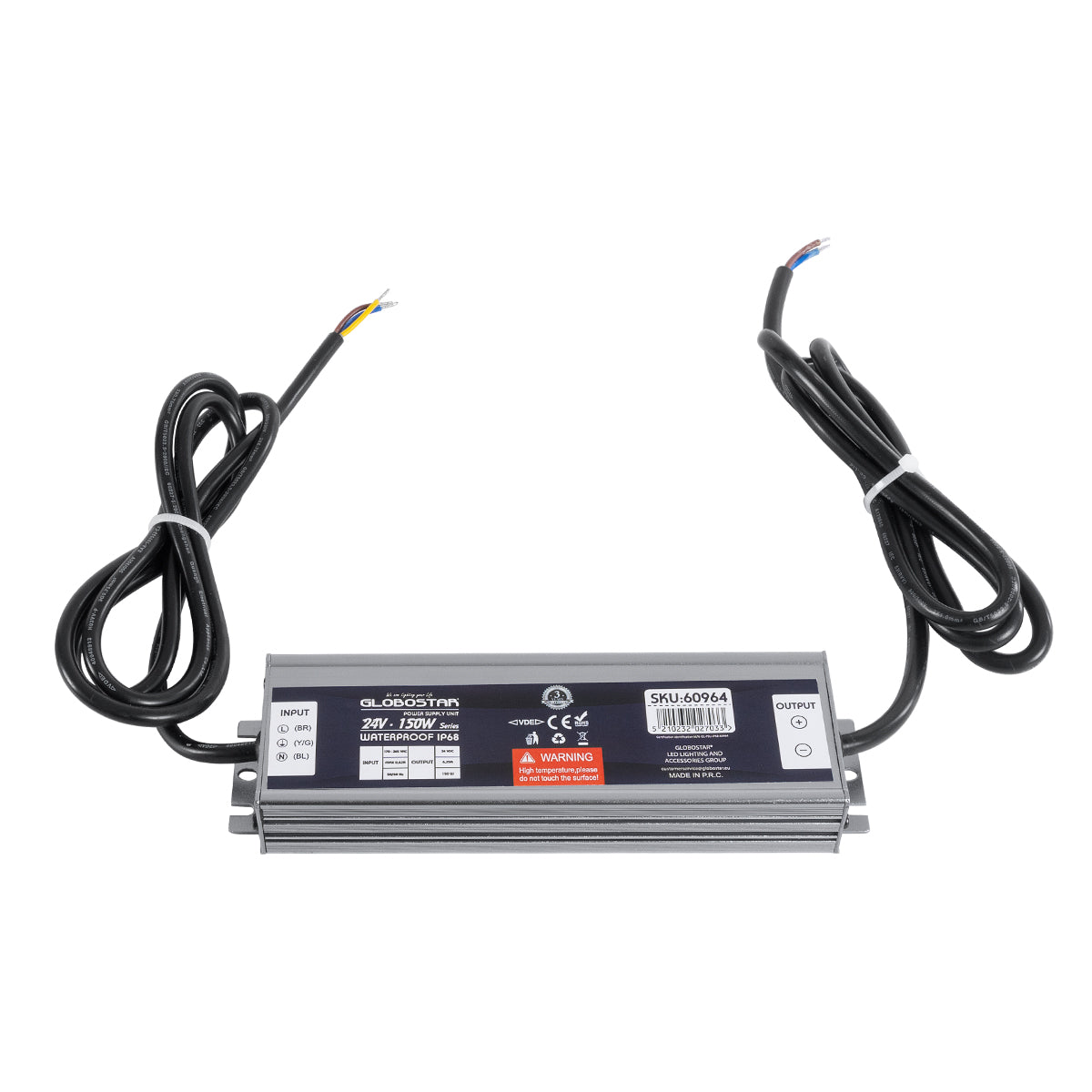 GLOBOSTAR® LUMISPLASH 60964 Τροφοδοτικό/Μετασχηματιστής Class II SELV 150W 6.25A DC 24V Αδιάβροχο IP68 - AC 220-240V σε DC 24V - Μ20 x Π5.5 x Υ2.5cm - 3 Χρόνια Εγγύηση - ledmania.gr