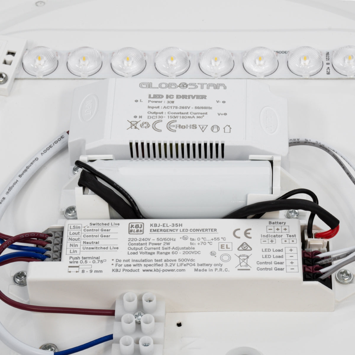 GloboStar® EMERGANO 60993 Πλαφονιέρα Οροφής LED 30W 2850lm 120° AC 220-240V με Ενσωματωμένο Σύστημα Emergency Li-ion 3450mAh/12.8Wh με Αυτονομία 3hrs - Αδιάβροχη IP54 Φ38 x Υ5.3cm Φυσικό Λευκό 4500K - Λευκό - Bridgelux Chips - 3 Years Warranty - ledmania.gr