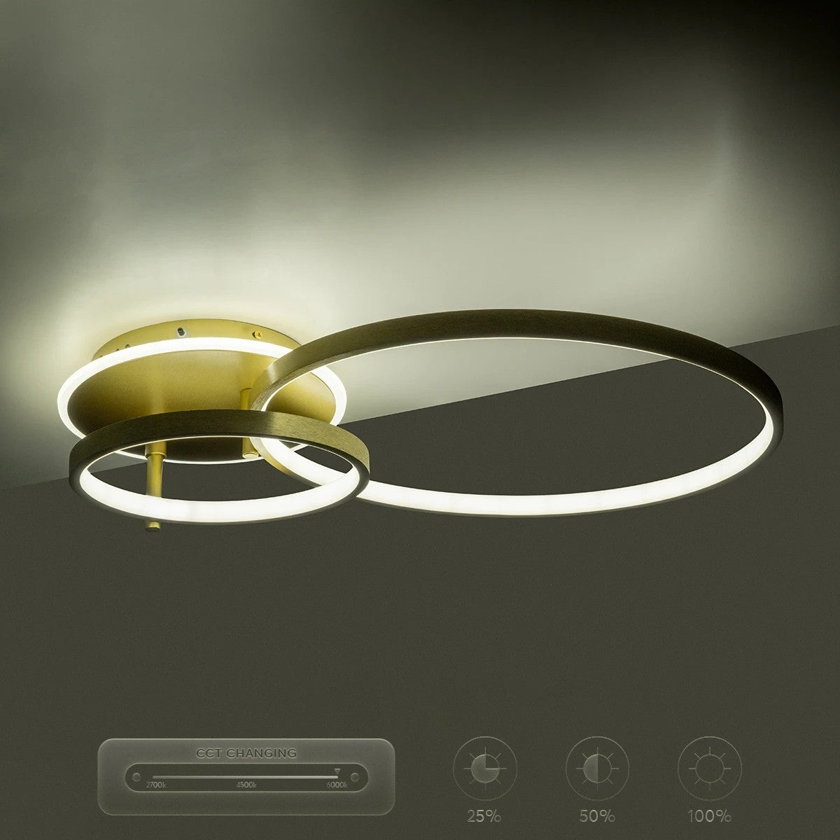 GLOBOSTAR® NEMESIS 61107 Μοντέρνο Φωτιστικό Οροφής LED 67W 7573lm 360° AC 220-240V IP20 Ρυθμιζόμενο Λευκό CCT με Χειριστήριο από 2700K έως 6000K Dimmable - Lumileds SMD Chip - Χρυσό Βούρτσας - Μ84 x Π45 x Υ13cm - 3 Χρόνια Εγγύηση