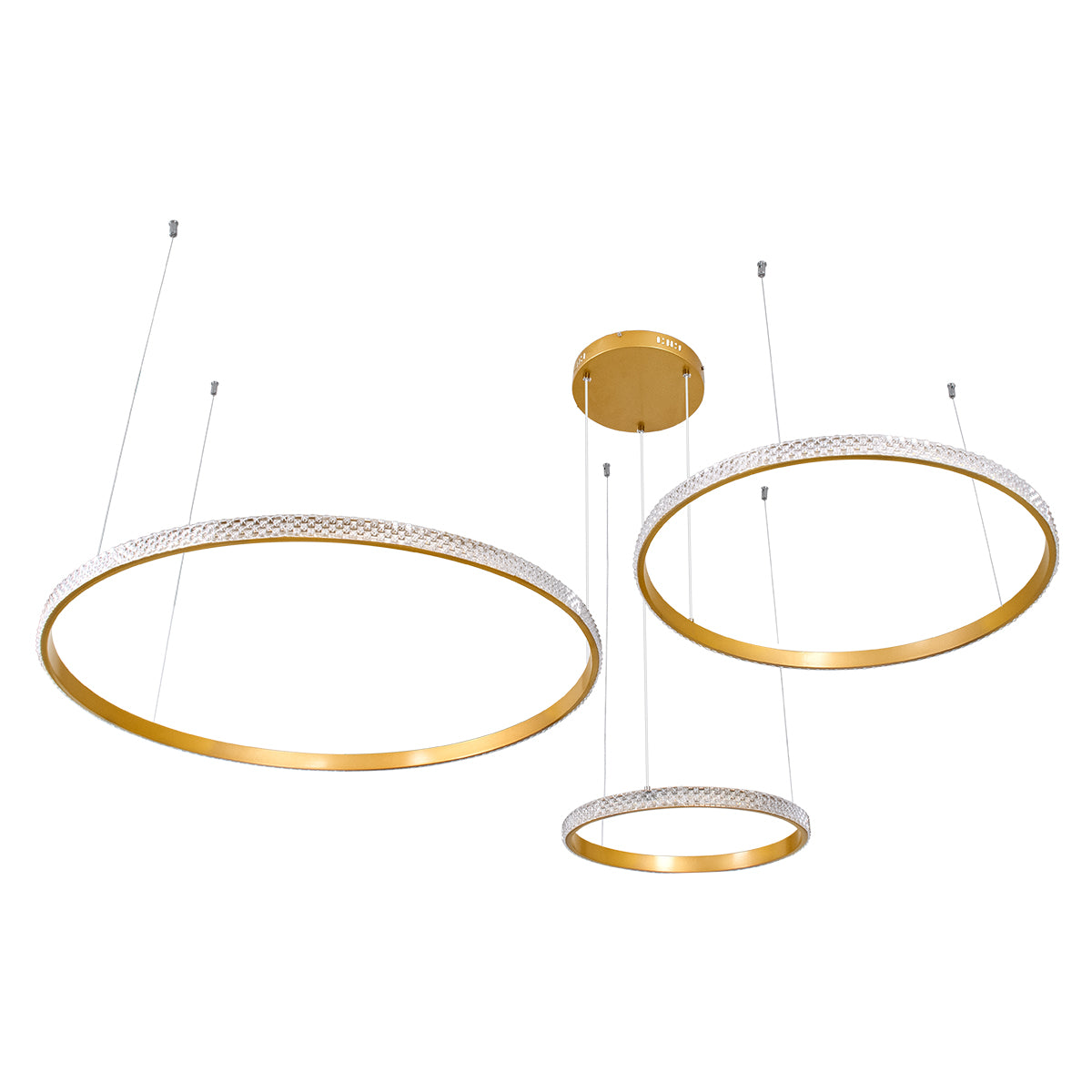 GLOBOSTAR® DIAMOND TRIO 61145 Μοντέρνο Κρεμαστό Φωτιστικό Οροφής LED 120W 14723lm 360° AC 220-240V IP20 Ρυθμιζόμενο Λευκό CCT με Χειριστήριο από 2700K έως 6000K Dimmable - Lumileds SMD Chip - Χρυσό Βούρτσας - Μ150 x Π150 x Υ60cm - 3 Χρόνια Εγγύηση - ledmania.gr