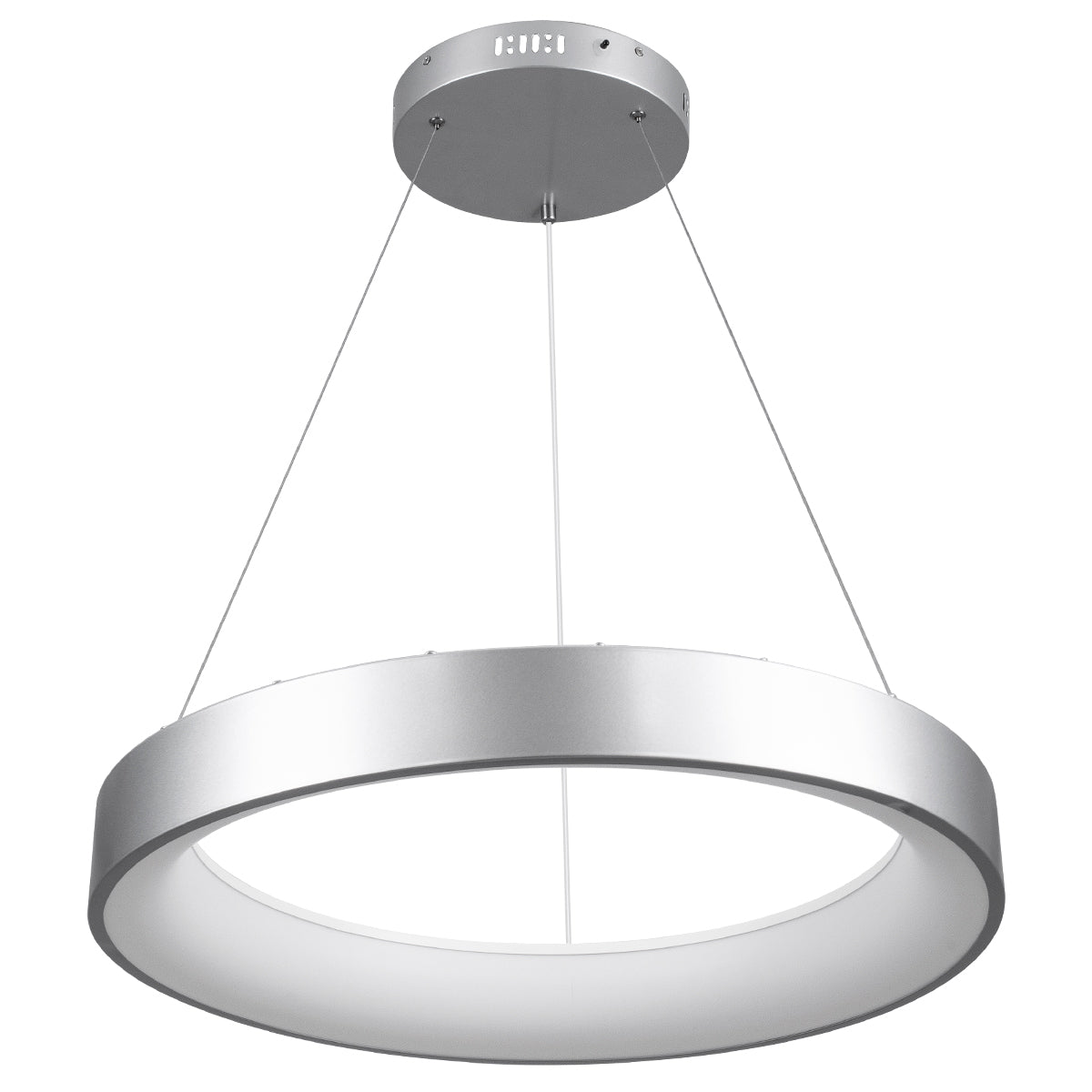 GloboStar® SALEM 61246 Κρεμαστή Πλαφονιέρα Οροφής Δαχτυλίδι-Κύκλος LED CCT 105W 12075lm 120° AC 220-240V - Εναλλαγή Φωτισμού μέσω Τηλεχειριστηρίου All In One Ψυχρό 6000k+Φυσικό 4500k+Θερμό 2700k Dimmable Φ60cm - Ασημί - 3 Years Warranty - ledmania.gr
