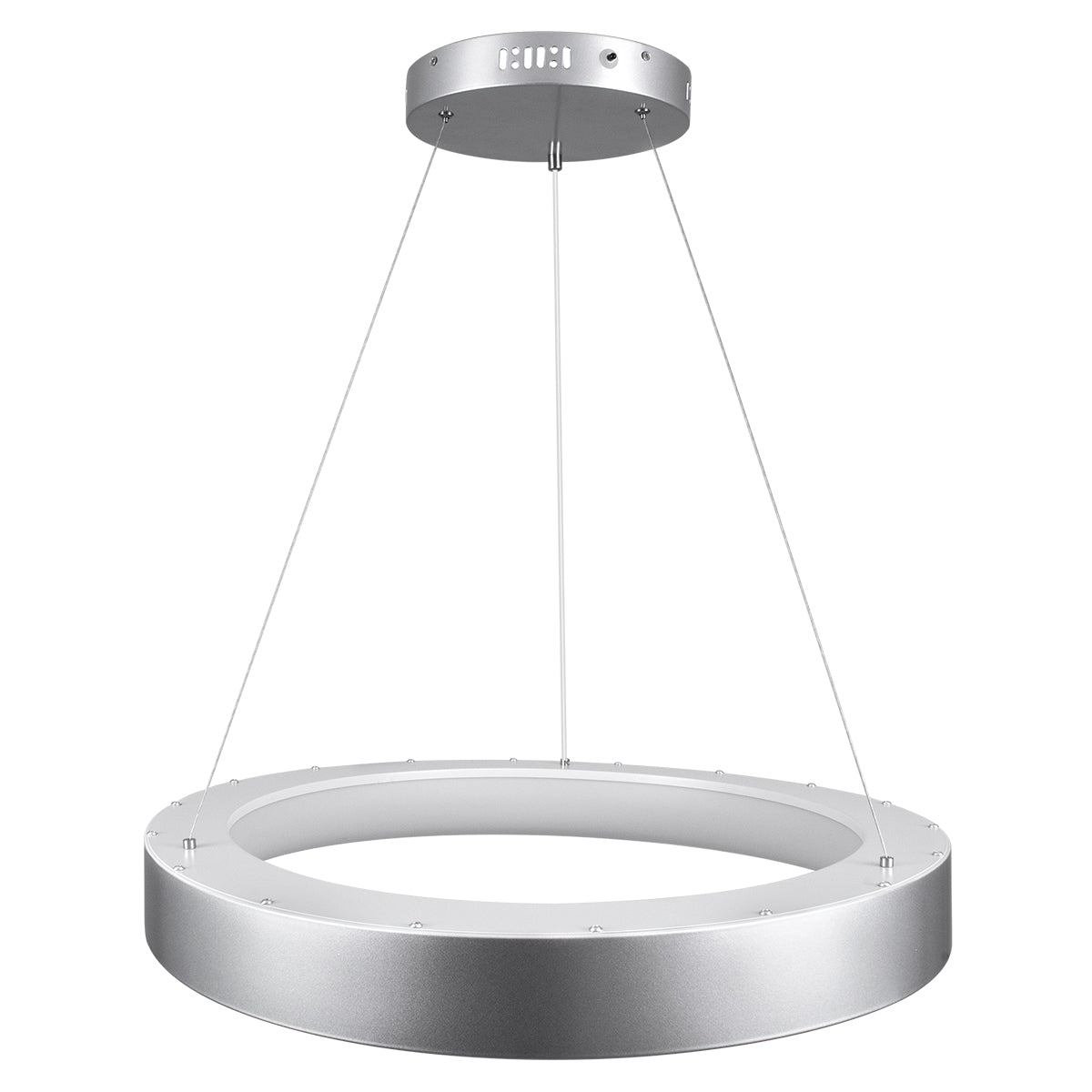GloboStar® SALEM 61246 Κρεμαστή Πλαφονιέρα Οροφής Δαχτυλίδι-Κύκλος LED CCT 105W 12075lm 120° AC 220-240V - Εναλλαγή Φωτισμού μέσω Τηλεχειριστηρίου All In One Ψυχρό 6000k+Φυσικό 4500k+Θερμό 2700k Dimmable Φ60cm - Ασημί - 3 Years Warranty - ledmania.gr