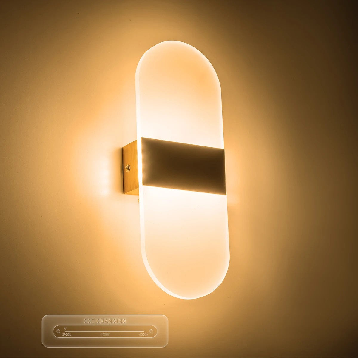 GLOBOSTAR® RARE 61338 Μοντέρνο Φωτιστικό Τοίχου - Απλίκα LED 5W 600lm 180° AC 220-240V IP20 Ρυθμιζόμενο Λευκό CCT με On/Off 2700K/4500K/6000K - Lumileds SMD Chip - Χρυσό Βούρτσας - Μ10 x Π5 x Υ27.5cm - 3 Χρόνια Εγγύηση - ledmania.gr