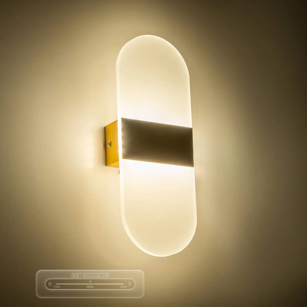 GLOBOSTAR® RARE 61338 Μοντέρνο Φωτιστικό Τοίχου - Απλίκα LED 5W 600lm 180° AC 220-240V IP20 Ρυθμιζόμενο Λευκό CCT με On/Off 2700K/4500K/6000K - Lumileds SMD Chip - Χρυσό Βούρτσας - Μ10 x Π5 x Υ27.5cm - 3 Χρόνια Εγγύηση - ledmania.gr