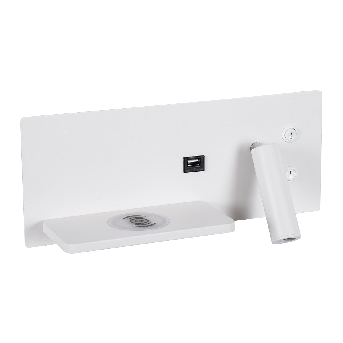 GloboStar® PALADIN 61353 Μοντέρνο Φωτιστικό Τοίχου - Απλίκα Ξενοδοχείου Bed Side LED 6W 720lm 36° AC 220-240V - Reading Light & Κρυφός Φωτισμός - Φορτιστές USB 3A & Wireless 20W - Μ30 x Π11 x Υ12cm - Φυσικό Λευκό 4500K - Λευκό - Αριστερό - ledmania.gr