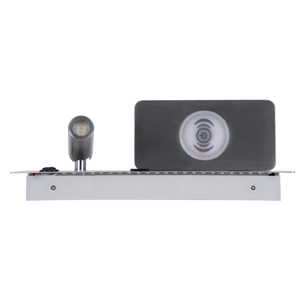 GloboStar® PALADIN 61355 Μοντέρνο Φωτιστικό Τοίχου - Απλίκα Ξενοδοχείου Bed Side LED 6W 720lm 36° AC 220-240V - Reading Light & Κρυφός Φωτισμός - Φορτιστές USB 3A & Wireless 20W - Μ30 x Π11 x Υ12cm - Φυσικό Λευκό 4500K - Νίκελ Βούρτσας - Αριστερό - ledmania.gr