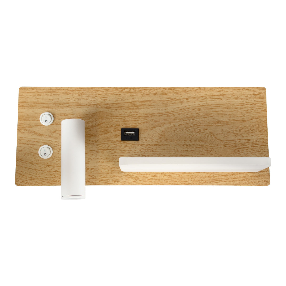 GloboStar® PALADIN 61360 Μοντέρνο Φωτιστικό Τοίχου - Απλίκα Ξενοδοχείου Bed Side LED 6W 720lm 36° AC 220-240V - Reading Light & Κρυφός Φωτισμός - Φορτιστές USB 3A & Wireless 20W - Μ30 x Π11 x Υ12cm - Φυσικό Λευκό 4500K - Ξύλο & Λευκό - Δεξί - ledmania.gr