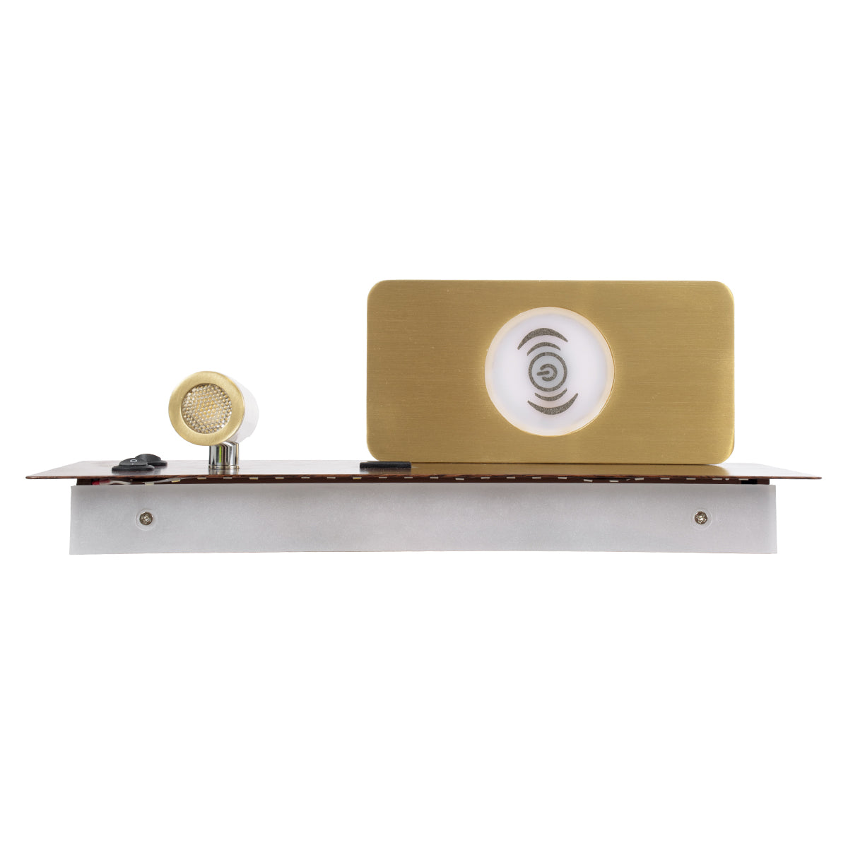 GloboStar® PALADIN 61361 Μοντέρνο Φωτιστικό Τοίχου - Απλίκα Ξενοδοχείου Bed Side LED 6W 720lm 36° AC 220-240V - Reading Light & Κρυφός Φωτισμός - Φορτιστές USB 3A & Wireless 20W - Μ30 x Π11 x Υ12cm - Φυσικό Λευκό 4500K - Ξύλο & Χρυσό - Αριστερό - ledmania.gr