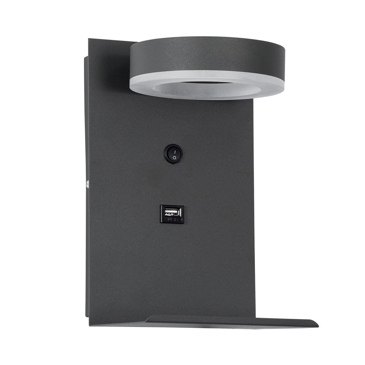 GloboStar® CROWN 61372 Μοντέρνο Φωτιστικό Τοίχου - Απλίκα Ξενοδοχείου Bed Side LED 5W 550lm 120° AC 220-240V - Reading Light - Φορτιστής USB 3A - Μ15 x Π15 x Υ23cm - Φυσικό Λευκό 4500K - Γκρι Ανθρακί - ledmania.gr