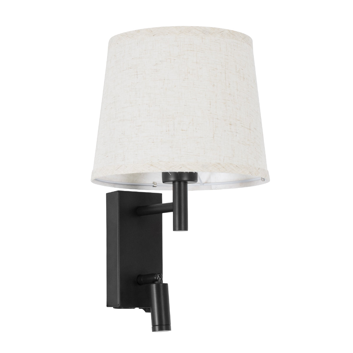 GloboStar® ROULETTE-R 61379 Μοντέρνο Φωτιστικό Τοίχου - Απλίκα Ξενοδοχείου Bed Side LED 3W 360lm & 1 x E27 36° & 360° AC 220-240V - Reading Up/Down Light - Φορτιστής USB 3A - Μ22 x Π23.5 x Υ37cm - Φυσικό Λευκό 4500K - Μαύρο με Μπεζ Καπέλο - Σετ 2 Τεμαχίων - ledmania.gr