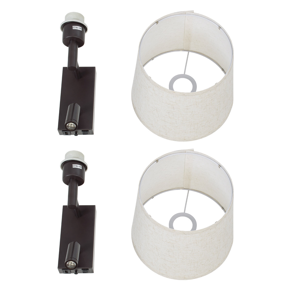 GLOBOSTAR® ROULETTE-R 61381 Μοντέρνο Φωτιστικό Τοίχου - Απλίκα Ξενοδοχείου Reading Light με Φορτιστή USB 3A & Ντουί 1 x E27 LED 3W 360lm 36° & 360° AC 220-240V IP20 Φυσικό Λευκό 4500K - Bridgelux COB Chip & TÜV SÜD Driver - Καφέ & Μπεζ - Μ22 x Π23.5 x ...