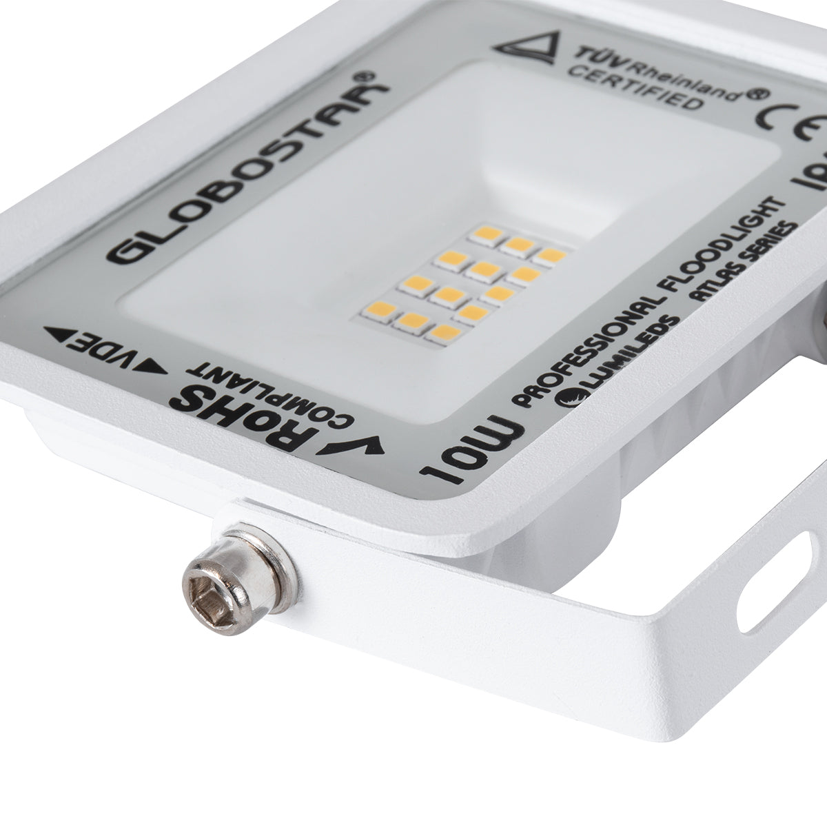 GLOBOSTAR® ATLAS 61406 Προβολέας LED 10W 1150lm 120° AC 220-240V Αδιάβροχο IP67 Θερμό Λευκό 2700K - Lumileds SMD Chip - TÜV Rheinland Certified - Λευκό Ματ - Μ10 x Π2 x Υ8cm - 5 Χρόνια Εγγύηση