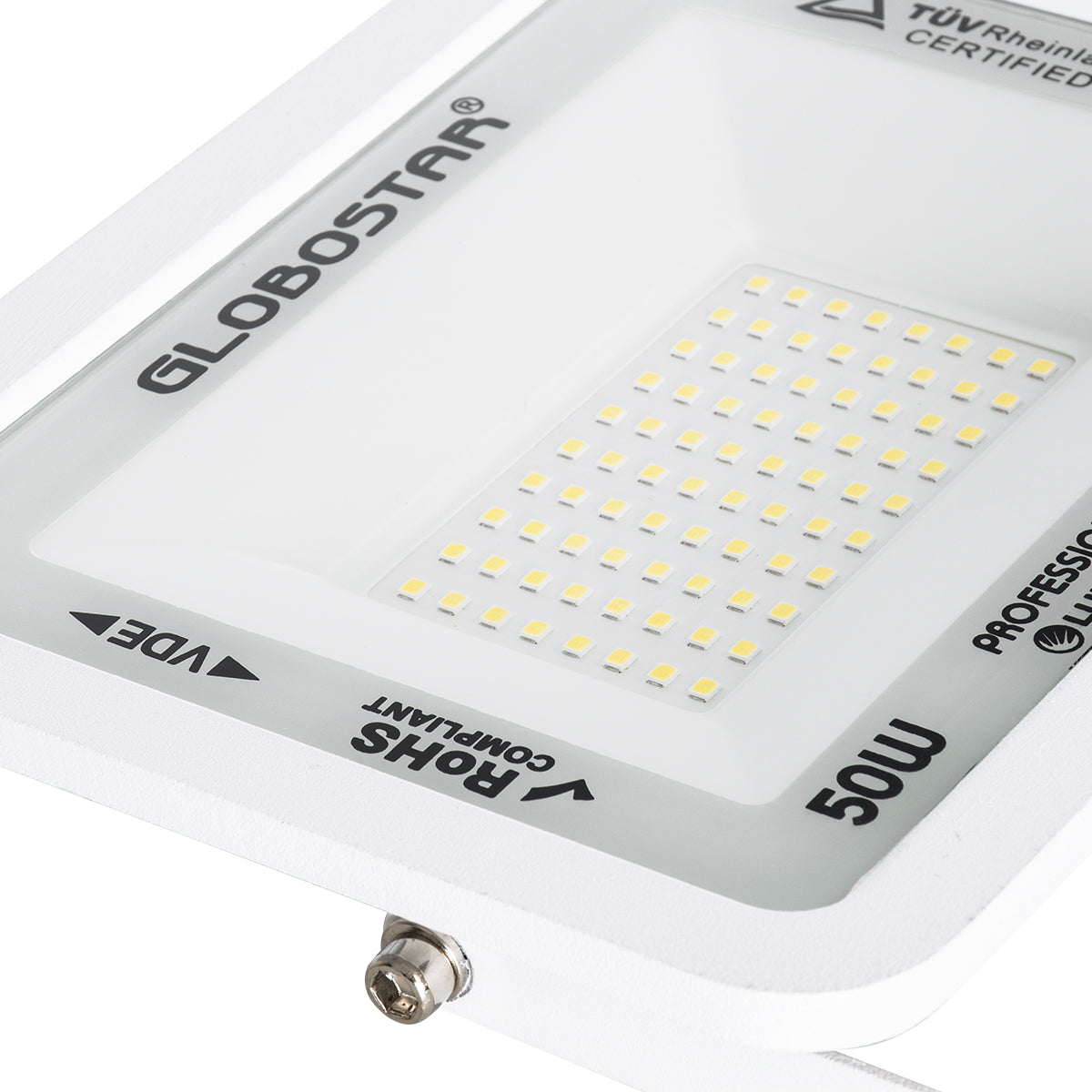 GLOBOSTAR® ATLAS 61420 Προβολέας LED 50W 6000lm 120° AC 220-240V Αδιάβροχο IP67 Φυσικό Λευκό 4500K - Lumileds SMD Chip - TÜV Rheinland Certified - Λευκό Ματ - Μ21 x Π3.5 x Υ16cm - 5 Χρόνια Εγγύηση