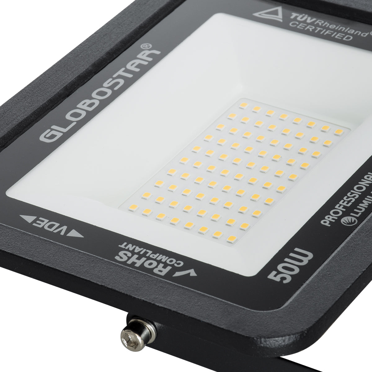 GLOBOSTAR® ATLAS 61424 Προβολέας LED 50W 5750lm 120° AC 220-240V Αδιάβροχο IP67 Θερμό Λευκό 2700K - Lumileds SMD Chip - TÜV Rheinland Certified - Μαύρο Ματ - Μ21 x Π3.5 x Υ16cm - 5 Χρόνια Εγγύηση