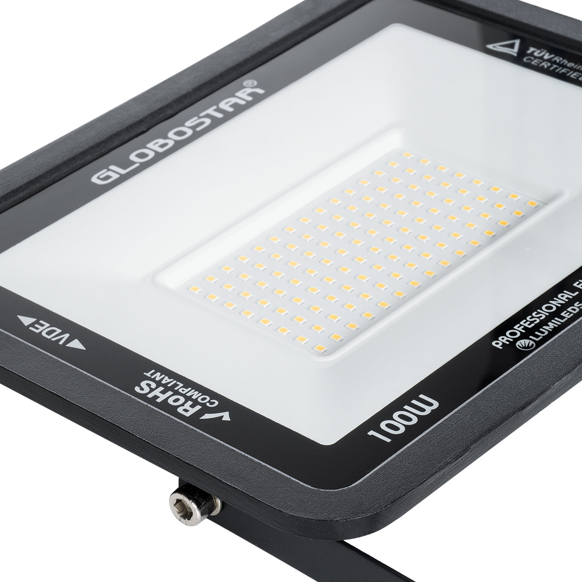 GLOBOSTAR® ATLAS 61427 Προβολέας LED 100W 11500lm 120° AC 220-240V Αδιάβροχο IP67 Θερμό Λευκό 2700K - Lumileds SMD Chip - TÜV Rheinland Certified - Μαύρο Ματ - Μ27 x Π4 x Υ21cm - 5 Χρόνια Εγγύηση