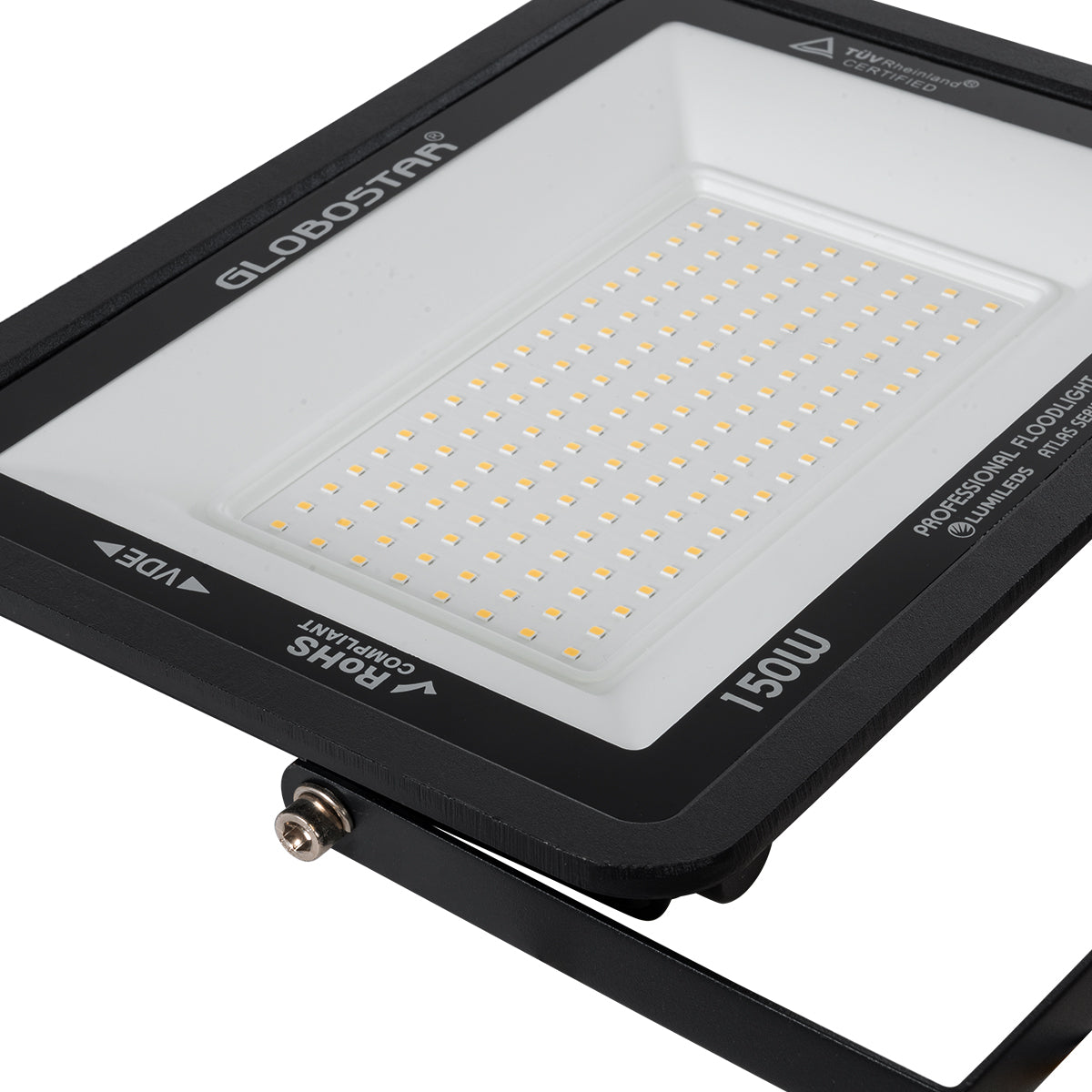 GLOBOSTAR® ATLAS 61430 Προβολέας LED 150W 17250lm 120° AC 220-240V Αδιάβροχο IP67 Θερμό Λευκό 2700K - Lumileds SMD Chip - TÜV Rheinland Certified - Μαύρο Ματ - Μ32 x Π4 x Υ23cm - 5 Χρόνια Εγγύηση