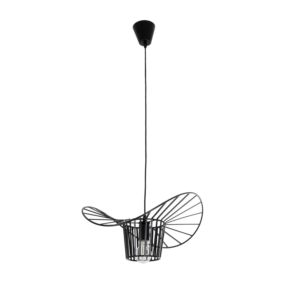 GloboStar® WIDOW 61462 Μοντέρνο Κρεμαστό Φωτιστικό Πλέγμα Μονόφωτο 1 x E27 IP20 Μαύρο Σχοινί με Μαύρο Σύρμα - Μ42 x Π42 x Υ20.5cm - ledmania.gr
