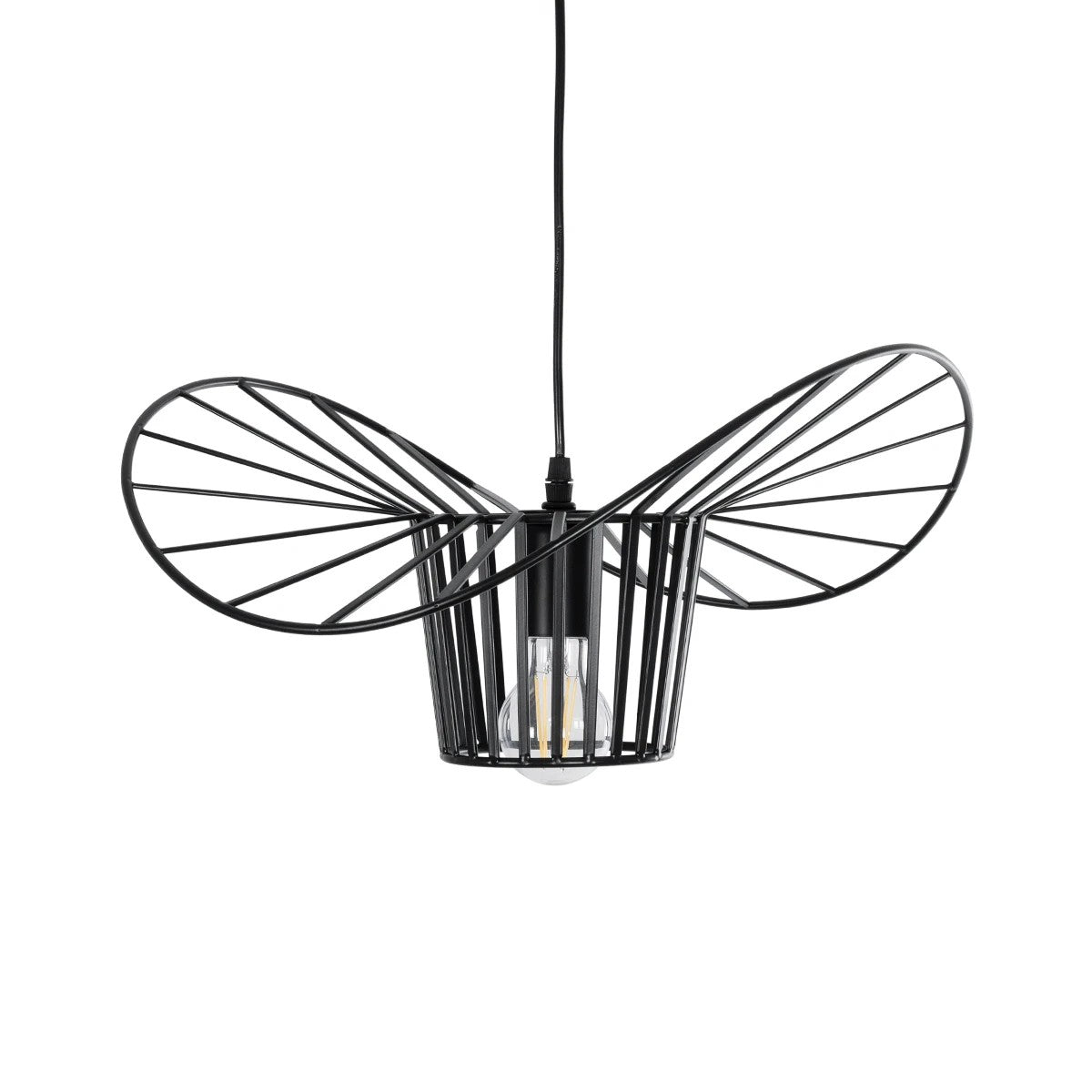GloboStar® WIDOW 61462 Μοντέρνο Κρεμαστό Φωτιστικό Πλέγμα Μονόφωτο 1 x E27 IP20 Μαύρο Σχοινί με Μαύρο Σύρμα - Μ42 x Π42 x Υ20.5cm - ledmania.gr