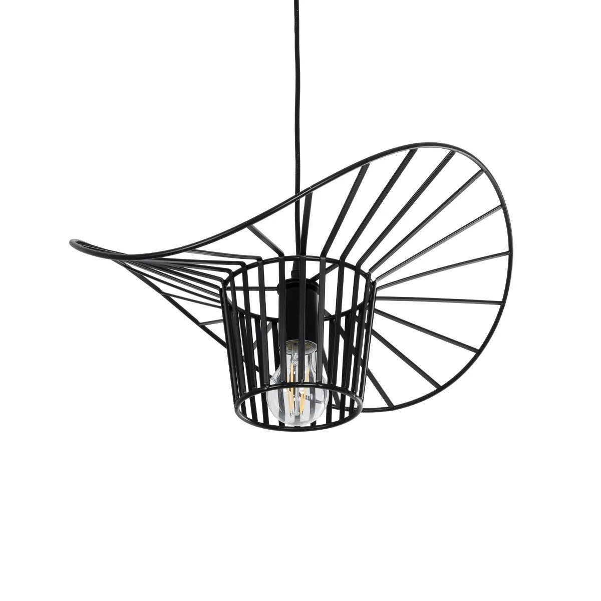GloboStar® WIDOW 61462 Μοντέρνο Κρεμαστό Φωτιστικό Πλέγμα Μονόφωτο 1 x E27 IP20 Μαύρο Σχοινί με Μαύρο Σύρμα - Μ42 x Π42 x Υ20.5cm - ledmania.gr