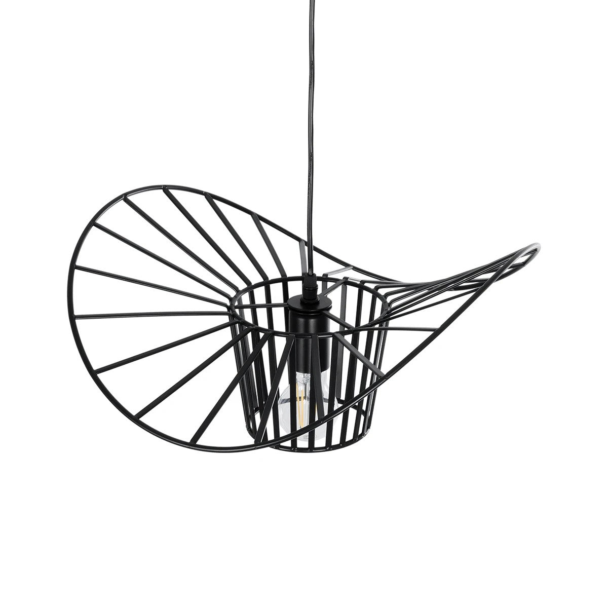 GloboStar® WIDOW 61462 Μοντέρνο Κρεμαστό Φωτιστικό Πλέγμα Μονόφωτο 1 x E27 IP20 Μαύρο Σχοινί με Μαύρο Σύρμα - Μ42 x Π42 x Υ20.5cm - ledmania.gr