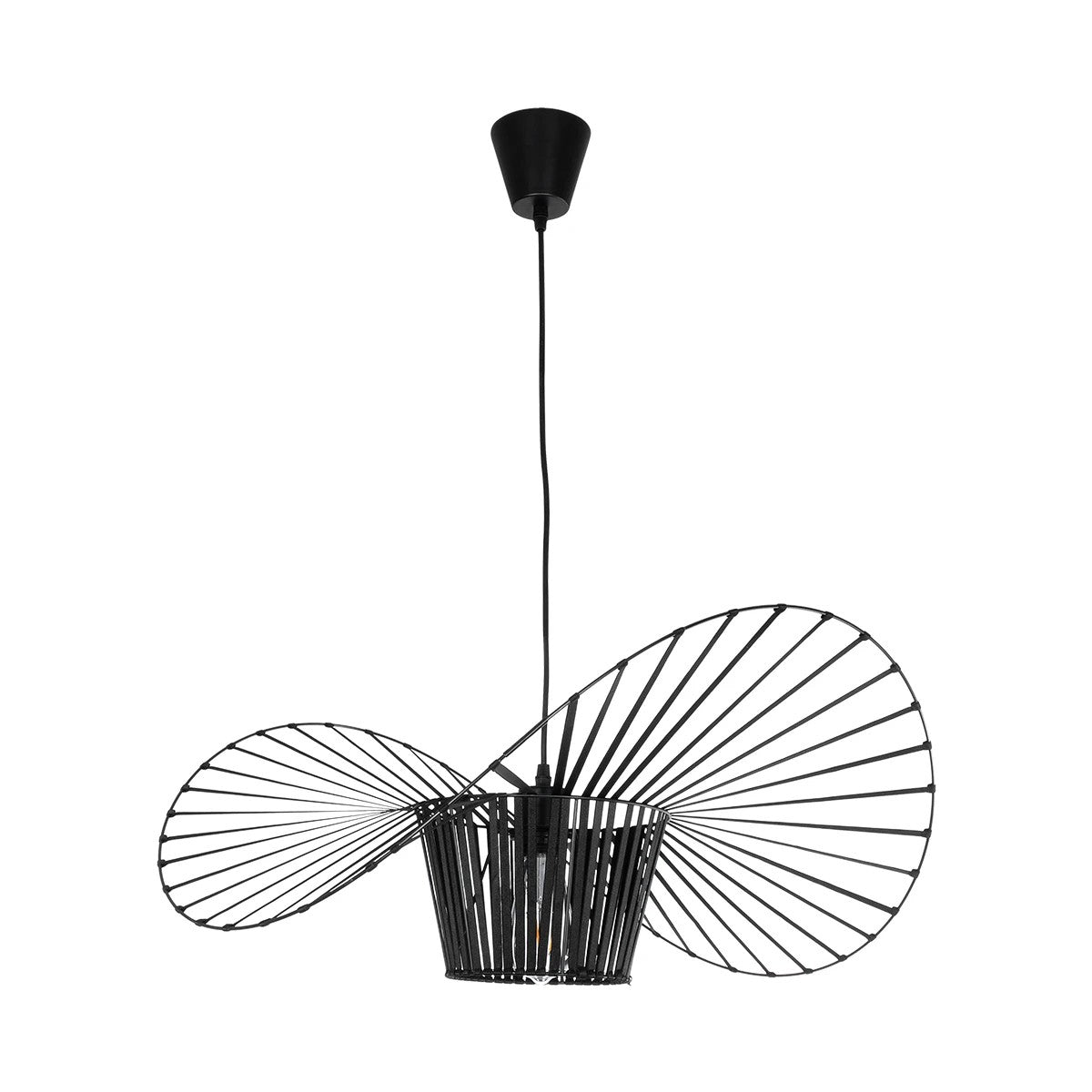 GloboStar® WIDOW 61464 Μοντέρνο Κρεμαστό Φωτιστικό Πλέγμα Μονόφωτο 1 x E27 IP20 Μαύρο Σχοινί με Μαύρο Σύρμα - Μ65 x Π65 x Υ25cm - ledmania.gr