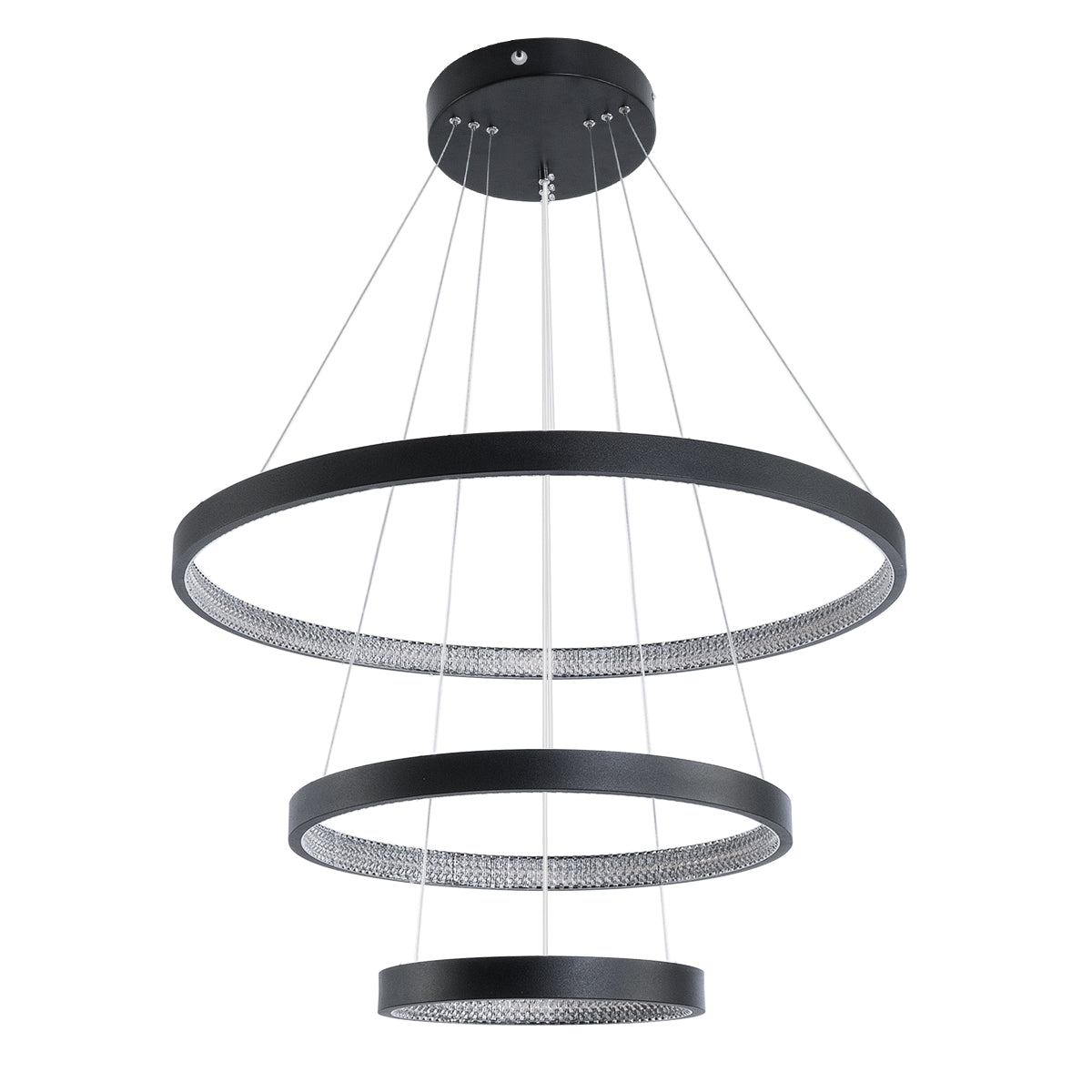 GloboStar® DIAMOND TRIO 61523-DECO Κρεμαστό Φωτιστικό Δαχτυλίδι-Κύκλος LED CCT 100W 11200lm 360° AC 220-240V - Εναλλαγή Φωτισμού μέσω Τηλεχειριστηρίου All In One Ψυχρό 6000k+Φυσικό 4500k+Θερμό 2700k Dimmable Φ25+40+60cm - Μαυρο - 3 Χρόνια Εγγύηση - ledmania.gr