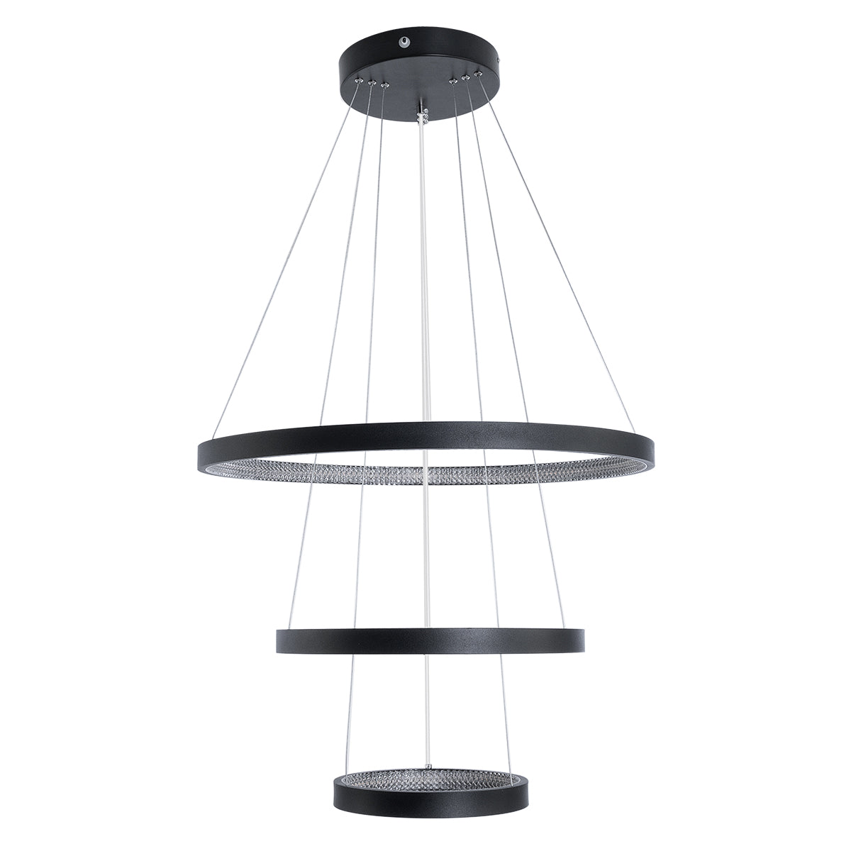 GloboStar® DIAMOND TRIO 61523-DECO Κρεμαστό Φωτιστικό Δαχτυλίδι-Κύκλος LED CCT 100W 11200lm 360° AC 220-240V - Εναλλαγή Φωτισμού μέσω Τηλεχειριστηρίου All In One Ψυχρό 6000k+Φυσικό 4500k+Θερμό 2700k Dimmable Φ25+40+60cm - Μαυρο - 3 Χρόνια Εγγύηση - ledmania.gr