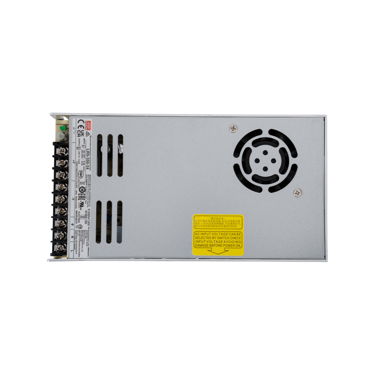 GLOBOSTAR® MEANWELL-LRS350-24 61531 Τροφοδοτικό/Μετασχηματιστής Class II PELV 350W 14.6A DC 24V IP20 - AC 220-240V σε DC 24V / Ρυθμιζόμενo από DC 21.6V έως DC 28.8V - Μ21.5 x Π11.5 x Υ3cm - 3 Χρόνια Εγγύηση - ledmania.gr