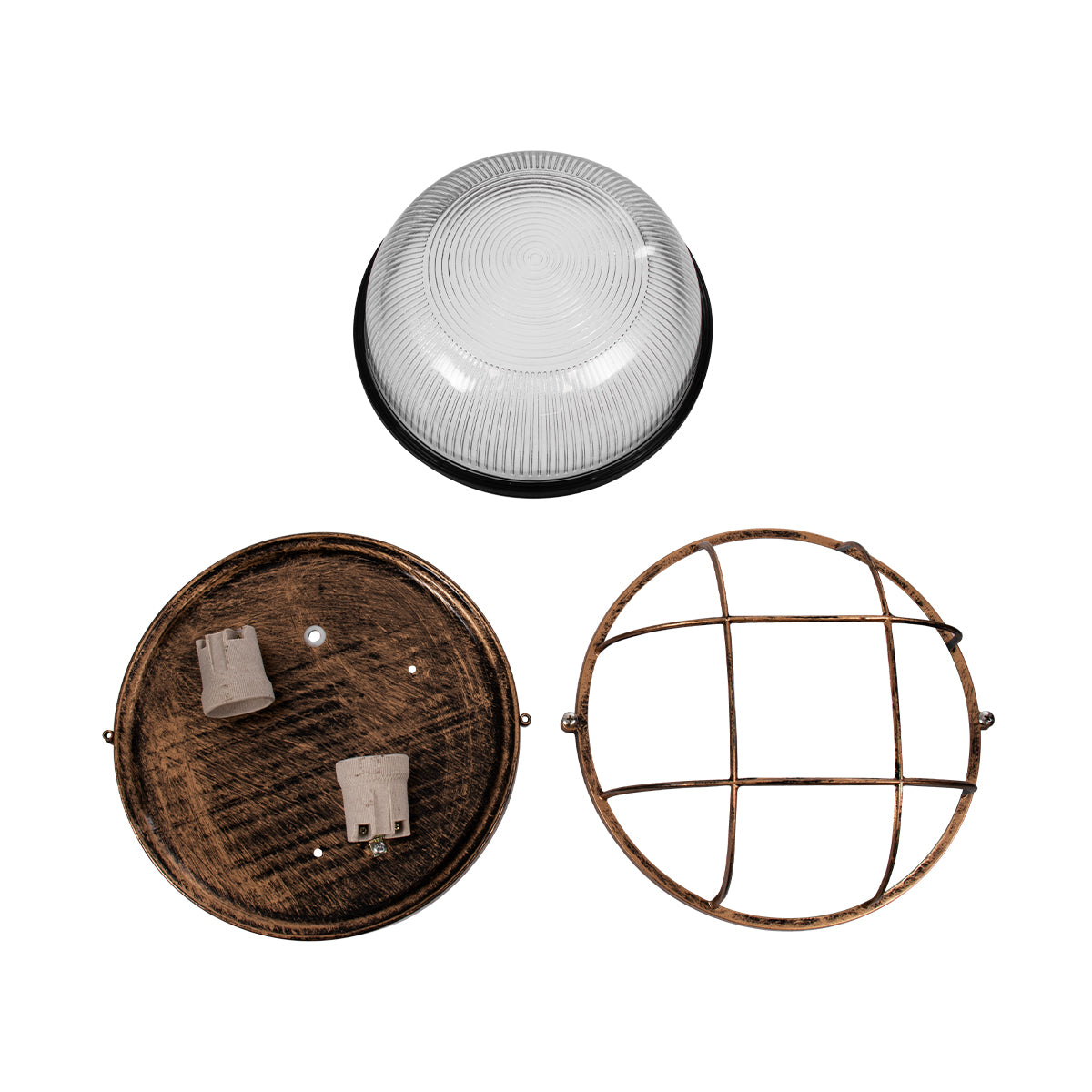 GLOBOSTAR® BOATLIGHT 61590 Vintage Φωτιστικό Καραβοχελώνα Τοίχου & Οροφής με Ντουί 2 x E27 AC 220-240V Αδιάβροχο IP65 - Χάλκινο Παλαιωμένο Εφέ Σκουριάς Ματ - Μ24 x Π24 x Υ11cm - ledmania.gr