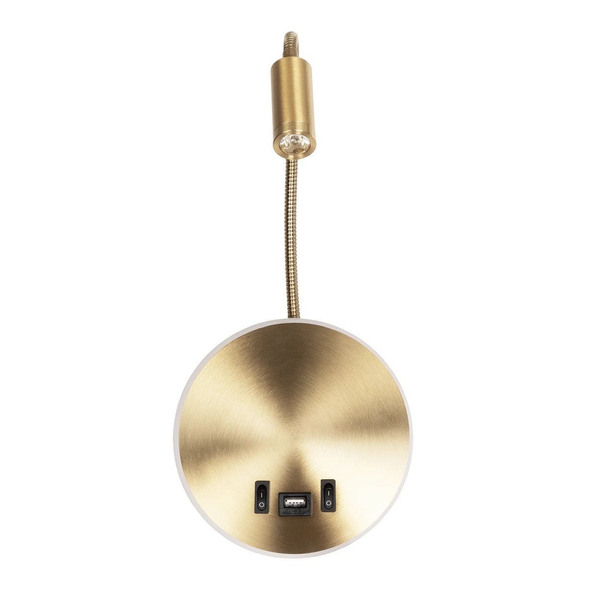 GLOBOSTAR® GOOSE 61697 Μοντέρνο Φωτιστικό Τοίχου - Απλίκα Ξενοδοχείου Reading Light με Φορτιστή USB 3A LED 6W 540lm 36° & 360° AC 220-240V IP20 Θερμό Λευκό 2700K - CREE XPE & Lumileds SMD Chip - Χρυσό Βούρτσας - Μ15.5 x Π15 x Υ30.5cm - 3 Χρόνια Εγγύηση