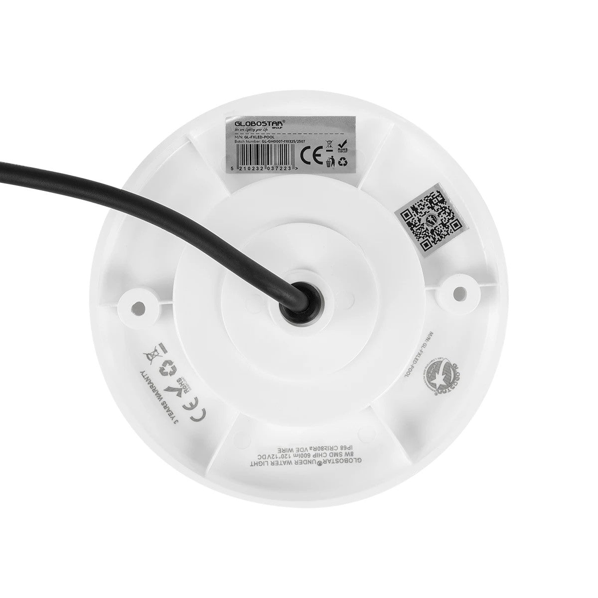 GLOBOSTAR® POOLARTY 61716 Υποβρύχιο Φωτιστικό για Σιντριβάνια/Πισίνες LED 8W 600lm 120° DC 12V Αδιάβροχο IP68 Θερμό Λευκό 2700K Dimmable - Bridgelux SMD Chip - 1m VDE Rubber Καλώδιο - Φ13 x Υ2cm - 3 Χρόνια Εγγύηση - ledmania.gr