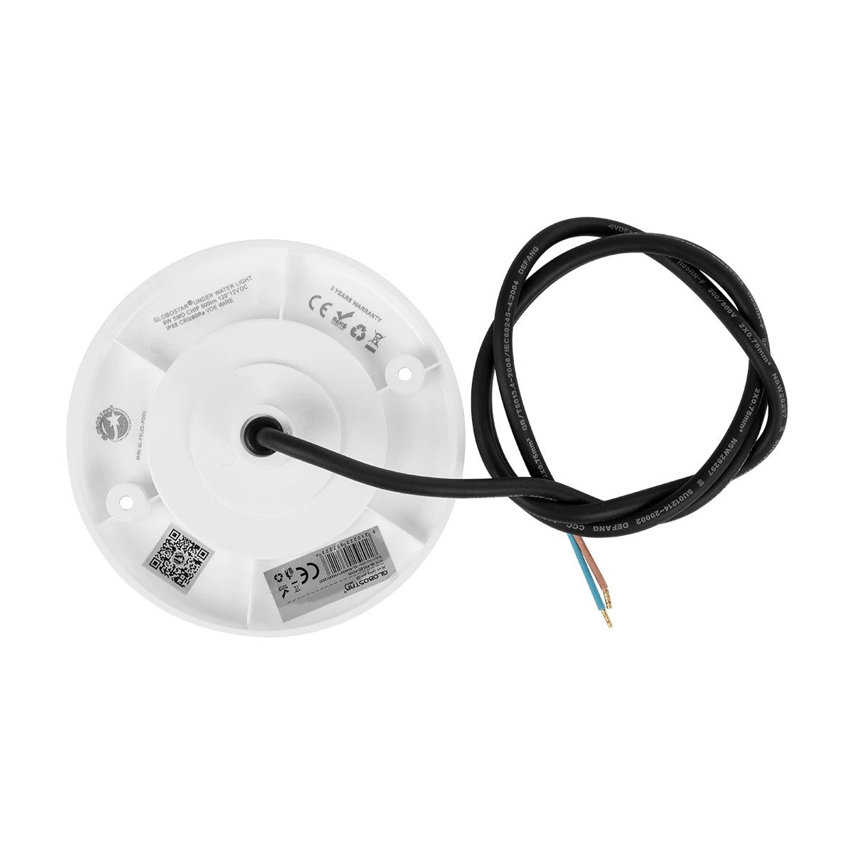GLOBOSTAR® POOLARTY 61716 Υποβρύχιο Φωτιστικό για Σιντριβάνια/Πισίνες LED 8W 600lm 120° DC 12V Αδιάβροχο IP68 Θερμό Λευκό 2700K Dimmable - Bridgelux SMD Chip - 1m VDE Rubber Καλώδιο - Φ13 x Υ2cm - 3 Χρόνια Εγγύηση - ledmania.gr